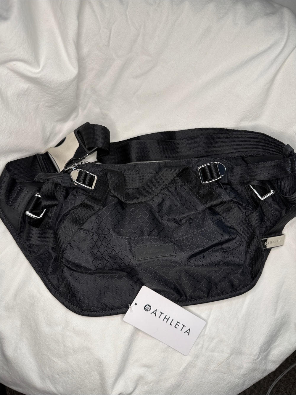 Athleta Black large Excursion Waistbag with Silver Hardware Sling